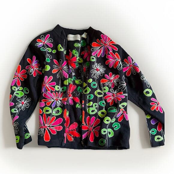 VTG Design Options Phillip Jane Gordon Cardigan Sweater XL Lilly Pad Floral - Picture 7 of 8